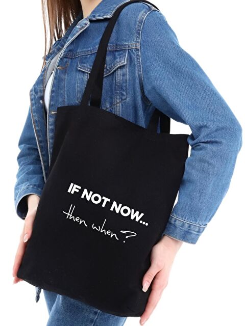 Bagg If Not Now Baskılı Siyah Kanvas Çanta - S000149206-19351