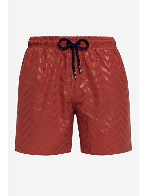 TUDORS Erkek Standart Fit Hızlı Kuruyan Desenli Kiremit Renk Mayo Deniz Şortu