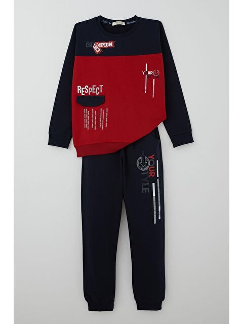 Breeze Erkek Çocuk Eşofman Takımı Cep Kapak Detaylı Yazı Baskılı Kırmızı (7-12 Yaş) - S000501805-20045