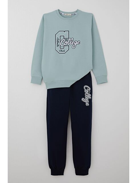 Breeze Erkek Çocuk Eşofman Takımı Kolej Rüzgarı Yazı Nakışlı Su Yeşili (5-10 Yaş) - S000501810-20054