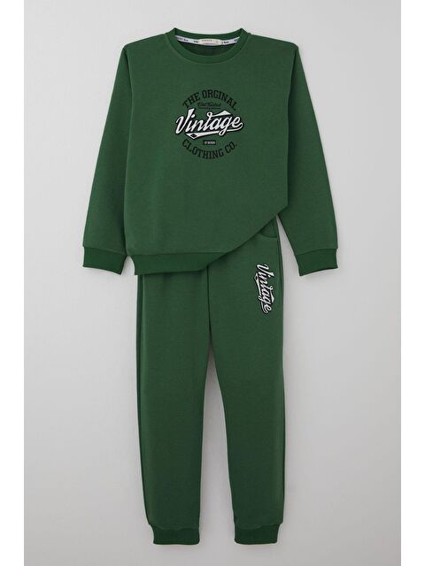 Breeze Erkek Çocuk Eşofman Takımı Yazı Baskılı Bağcık Aksesuarlı Koyu Yeşil (4-8 Yaş) - S000506156-19416