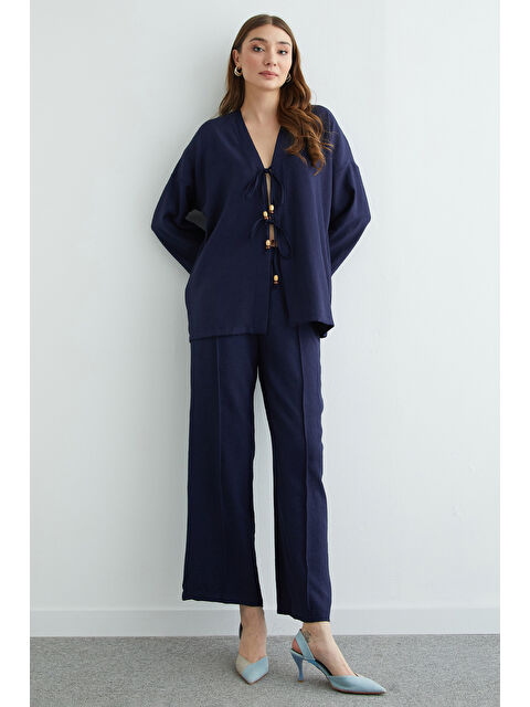 Fullamoda Önü Bağlamalı Keten Kimono 2 Li Takım - S000501528-21164