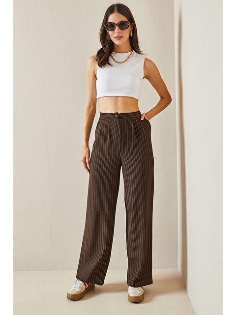 Xhan Kahverengi Çizgili Bol Paça Pantolon 5YXK5-48661-18 - S000211721-19413