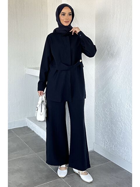 Julude Bel Detaylı Tesettür Tunik Pantolon İkili Takım