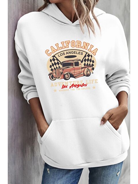 uyguntarz Unisex California Baskılı Kapüşonlu Sweatshirt - S000269052-20063