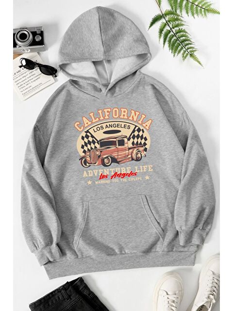 uyguntarz Unisex California Baskılı Kapüşonlu Sweatshirt - S000269052-20600
