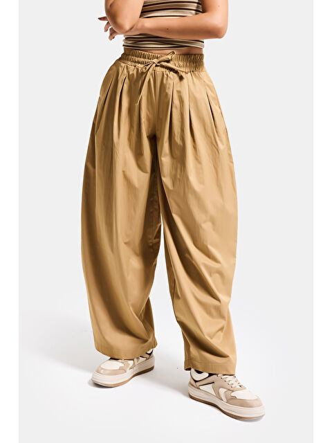 It's Basic Kadın Kahve s6-76 Süper Balon Fit Bol Kesim Özel Kumaş Pantolon - S000506158-19413