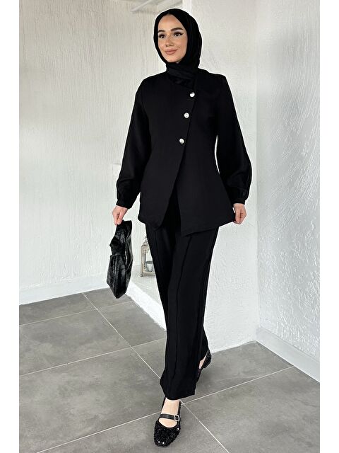 Julude Düğmeli Bluz Pantolon Tesettür İkili Takım