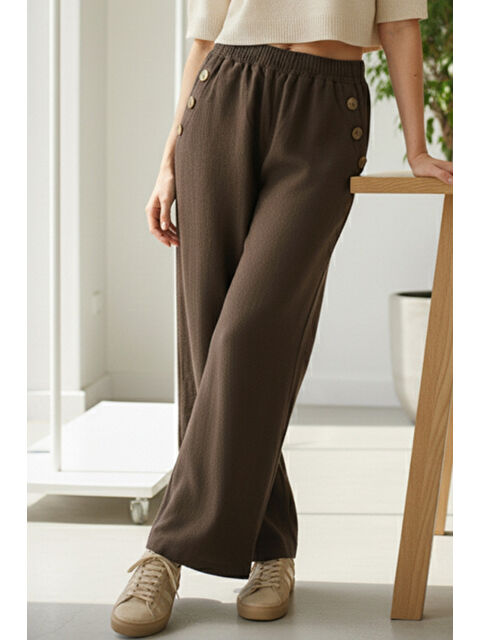 Chiccy İtalyan Kahverengi Cepli Lastikli Bel Geniş Paça İnce Fitilli Kadife Dokuma Pantolon 100 62 - S000486457-19413