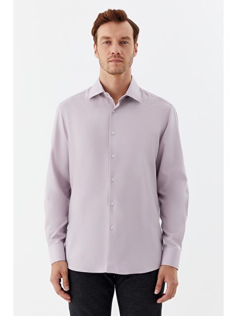Sabri Özel Erkek Fuşya Çizgili Klasik Yaka Regular Fit Gömlek - S000525003-18686
