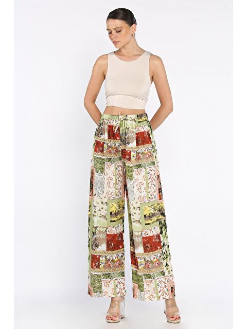 Gülseli Kadın Bel Lastikli Etnik Desenli Büyük Beden Viskon Yürüyüş Pantolonu - S000399340-18194