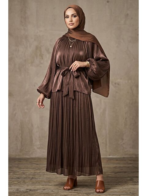 Julude Astarlı Bluz Etek Şifon Tesettür İkili Takım