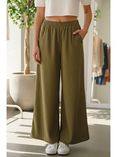 Chiccy İtalyan Hardal Rengi Cepli Lastikli Bel Geniş Paça İnce Fitilli Kadife Dokuma Pantolon 100 62 - S000486457-20074