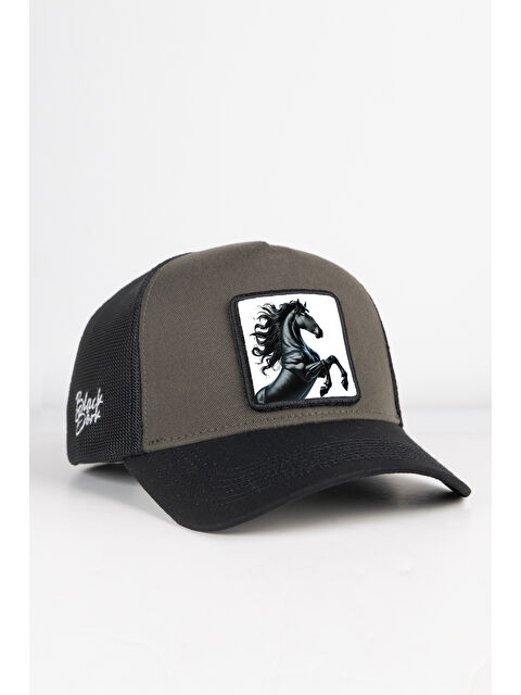 BlackBörk At Logolu Siyah-Haki Trucker Şapka