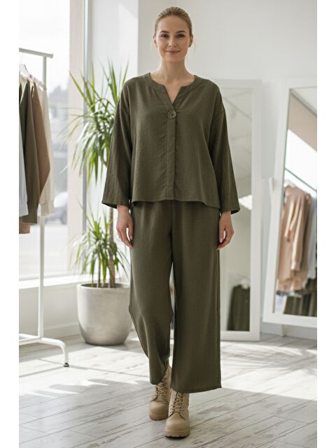 Chiccy İtalyan Haki Uzun Kol Lastikli Bel İnce Fitilli Kadife Dokuma Alt Üst Takım 67/64 103/58 - S000486555-18547