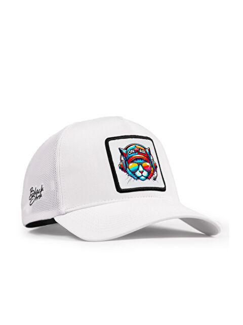 BlackBörk Kedi Logolu Beyaz Trucker Şapka