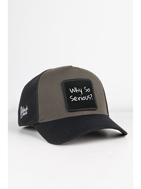 BlackBörk Why So Serious Logolu Siyah-Haki Trucker Şapka