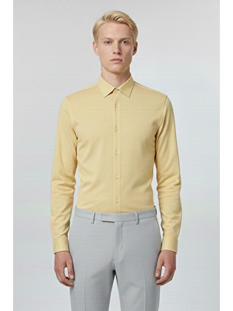 Sabri Özel Giotelli Sarı Slim Fit %100 Pamuk Çizgili Düğmeli Yaka Erkek Gömlek - S000525007-20072