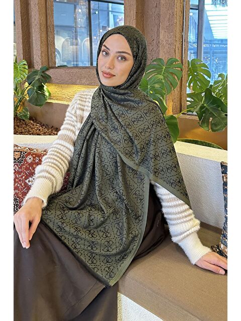 Lamelif Gue Desen Çift Taraflı Kaşmir Şal Haki - S000529745-18547