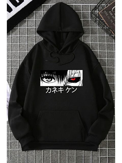 uyguntarz Unisex Ken Kaneki Baskılı Kapüşonlu Sweatshirt - S000268956-19351
