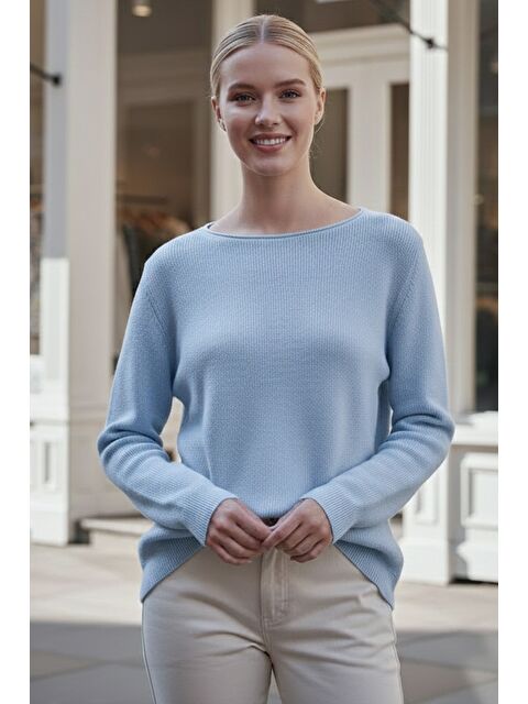 Chiccy Bebek Mavisi Kayık Yaka Uzun Kol Selanik Örgü Casual Oversize Triko Kazak 66 68 - S000486561-3642