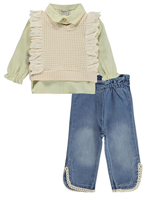 Kumru Fırfır Süeterli 3 Lü Jean 6-18 Ay Takım - Yeşil 6-9 Ay - S000512620-1180