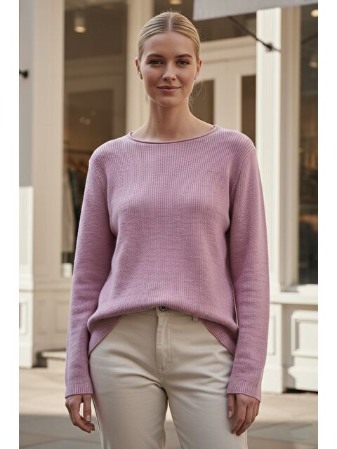 Chiccy Pastel Pembe Kayık Yaka Uzun Kol Selanik Örgü Casual Oversize Triko Kazak 66 68 - S000486561-16324