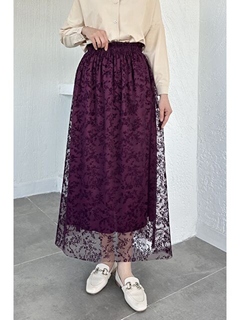 Julude Flok Baskılı Astarlı Tesettür Etek (38-40-42-44 Uyumldur)