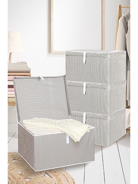 Meleni Home 4'lü Kapaklı Hurç Saklama Kutusu 50x40x30 cm