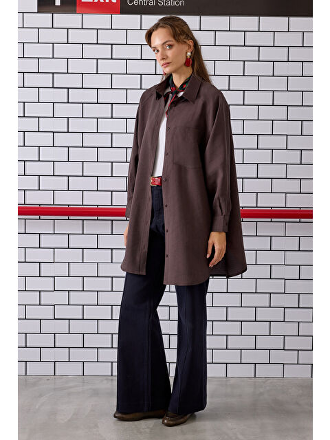 HE-QA Reglan Kol Basic Gömlek Acı Kahve - S000448646-28102