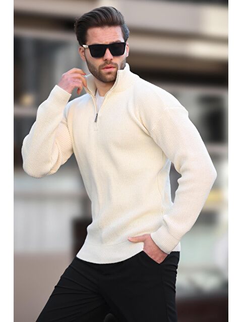 Madmext Bej Fermuar Yaka Triko Erkek Kazak E7295 - S000324327-19928