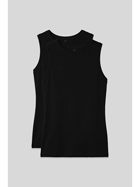 Tommylife Slim Fit Basic O Yaka 2li Paket Siyah Kadın Atlet - 97313 - S000503857-19351