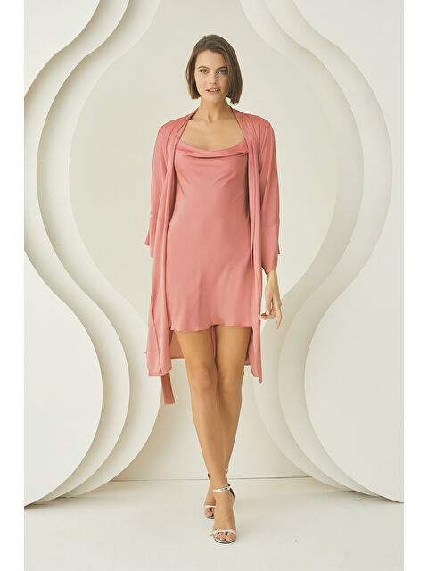 LOYA Pembe Silky Kısa Kuşaklı Tek Sabahlık - S000422892-20024