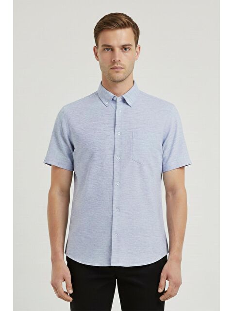 Sabri Özel Erkek Gri Kısa Kollu Pamuk Gömlek – Düğmeli Yaka, Regular Fit - S000525011-20600