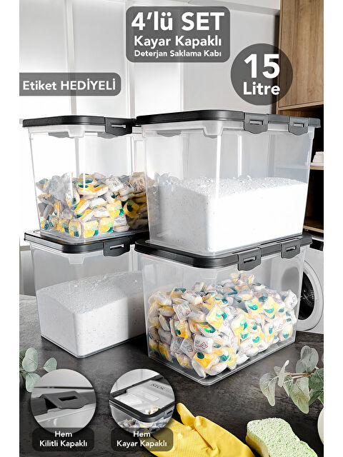 Meleni Home 4'lü Etiketli Sürgülü Kilitli Deterjan Saklama Kutusu 15 l