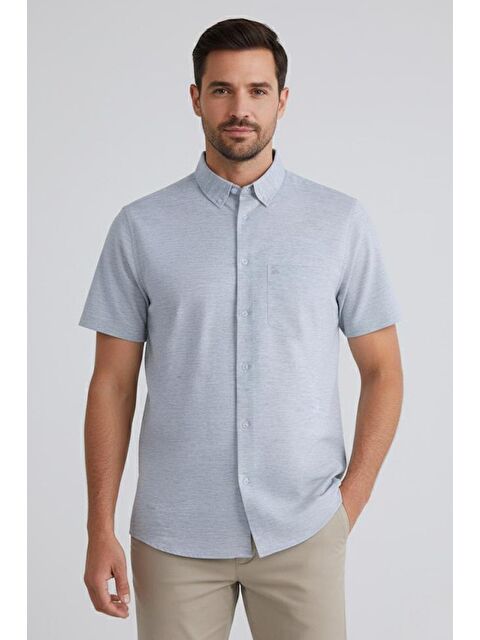 Sabri Özel Erkek Haki Kısa Kollu Pamuk Gömlek – Düz, Düğmeli Yaka, Regular Fit - S000525026-18547