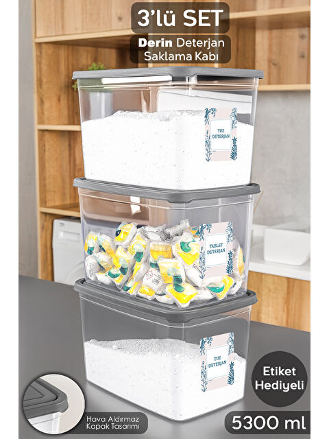 Meleni Home 3'lü Mega Boy Etiketli Deterjan Saklama Kutusu 5,3 l