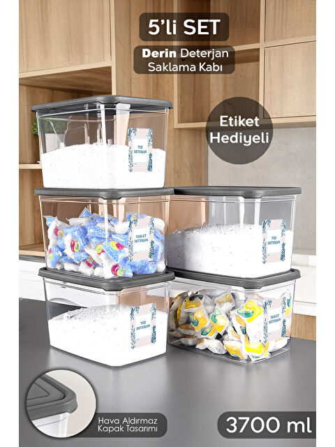 Meleni Home 5'li Etiketli Deterjan Saklama Kutusu 3,7 l