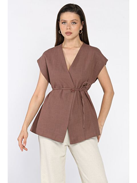 Gülseli Kadın Astarlı Keten Yelek - S000399314-19413