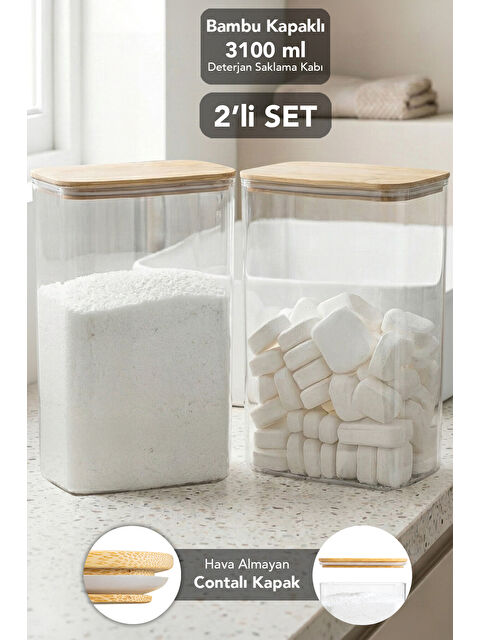 Meleni Home 2 Adet Bambu Kapak Aura Deterjan Saklama Kutusu 3,1 l