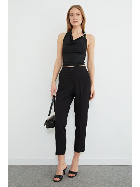 Fullamoda Beli Lastikli Düğmeli Kumaş Pantolon