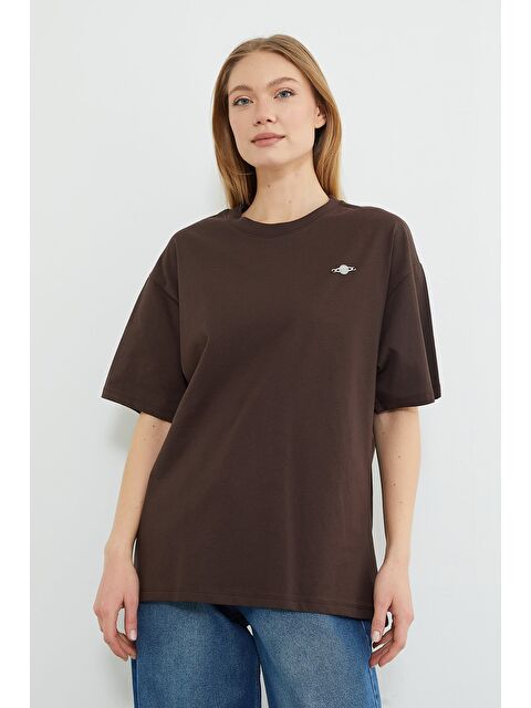 Fullamoda Metal Aksesuarlı Bisiklet Yaka Salaş Tişört