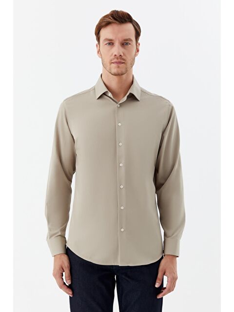Sabri Özel Klasik Yaka Erkek Gömlek Haki
