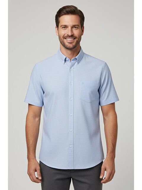 Sabri Özel Erkek Açık Mavi Kısa Kollu Pamuk Gömlek – Düğmeli Yaka - S000525032-17234