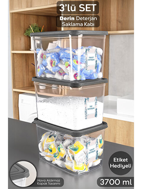 Meleni Home 3'lü Etiketli Deterjan Saklama Kutusu 3,7 l