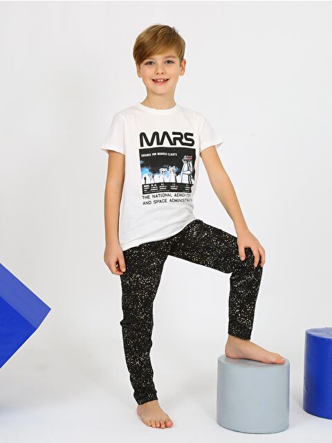 Vitmo Erkek Çocuk Kısa Kollu %100 Pamuklu Mars Space Pijama Takımı - S000332873-19965