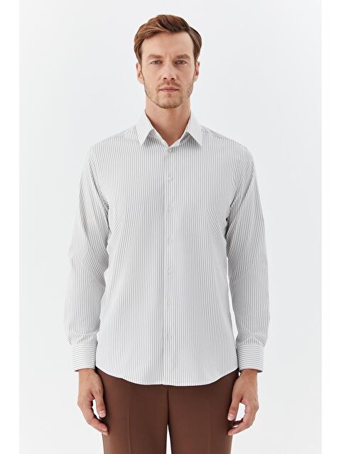 Sabri Özel Erkek Haki Çizgili Klasik Yaka Slim Fit Gömlek - S000525039-18547