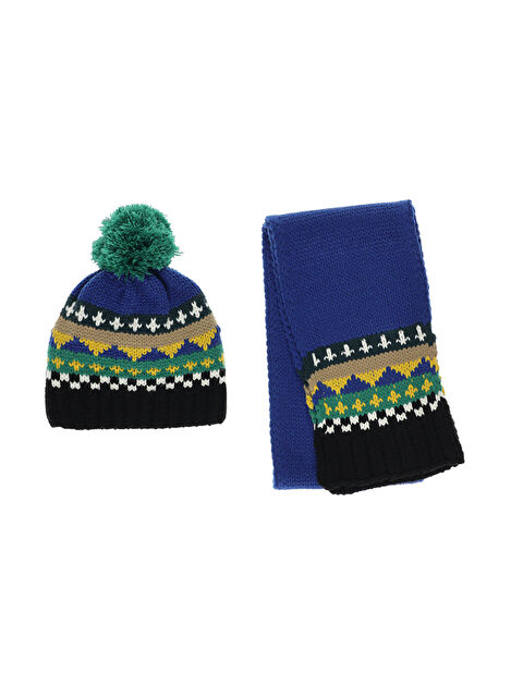 Panço Erkek Çocuk Mavi Atkı Bere Set - S000520253-23710