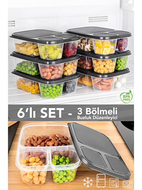 Meleni Home 6'lı Dikdörtgen 3 Bölmeli Saklama Kabı