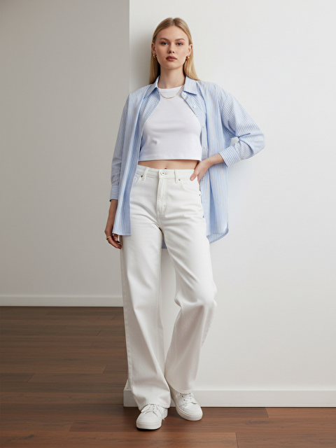 Pera Moda Çizgili Oversize Kadın Gömlek